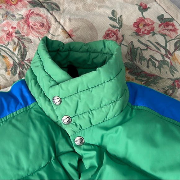 VINTAGE WOOLRICH Down Puffer Vest green w blue/white accents. Mens Small - Picture 3 of 12